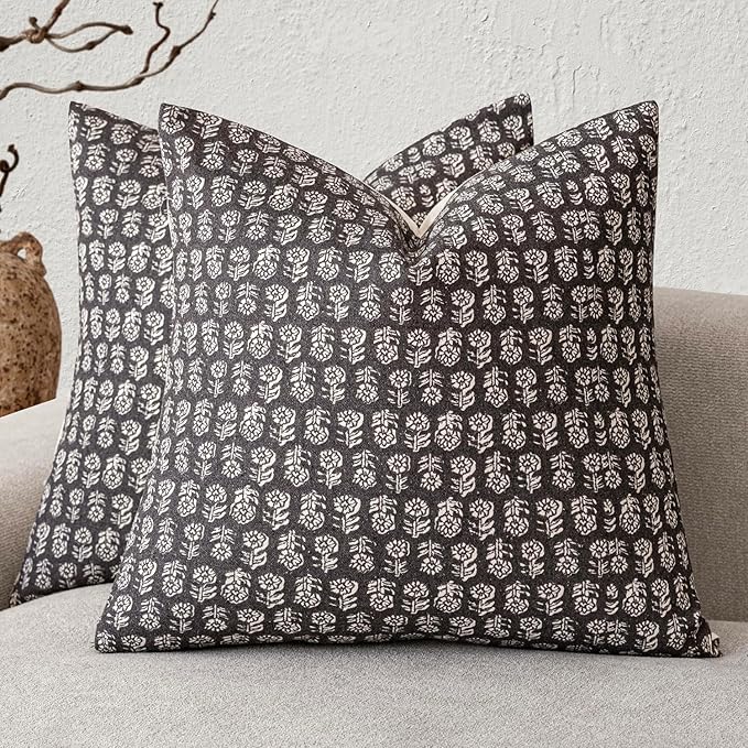 Foindtower Set of 2 Decorative Neutral Floral Print Throw Pillow Covers Vintage by Foindtower