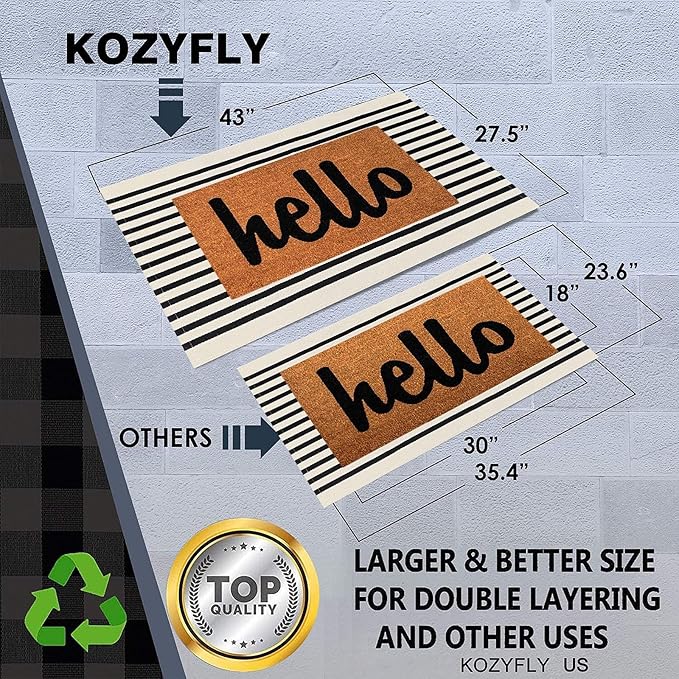 KOZYFLY Black and Beige Striped Porch Rug 27.5x43 Inches Area Rug Washable - Image 2