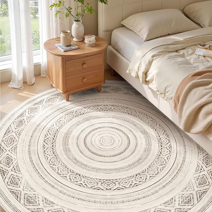 cotiled 8x8 Round Area Rug Living Room: Washable Boho Rugs - Image 2