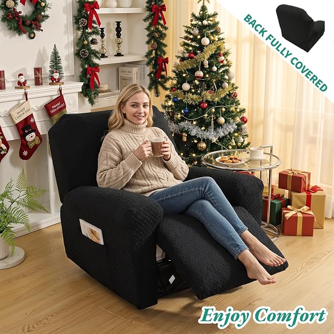 YEMYHOM 4 Pieces Stretch Recliner Slipcover Latest Jacquard Recliner Chair Cover - Image 2
