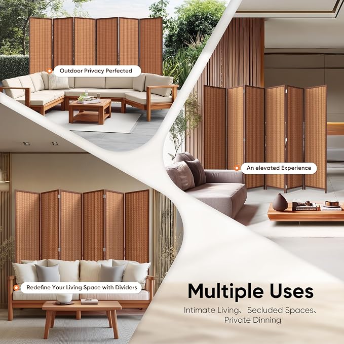 JOSTYLE 6 Panel Folding Privacy Screens 6ft Bamboo Freestanding Room Dividers - Image 7