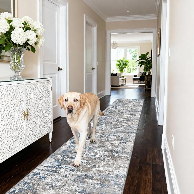 Runners for Hallways Ultra Non-Slip 2x8 Washable Kitchen Rug Abstract Tear and - Image 3