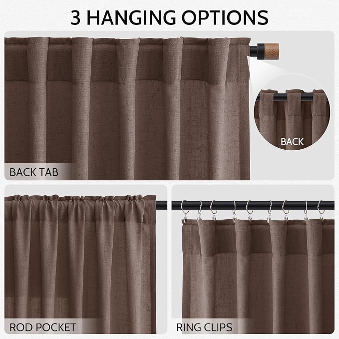 Cappuccino Linen Curtains 90 Inch Long 2 Panels Set - Image 3