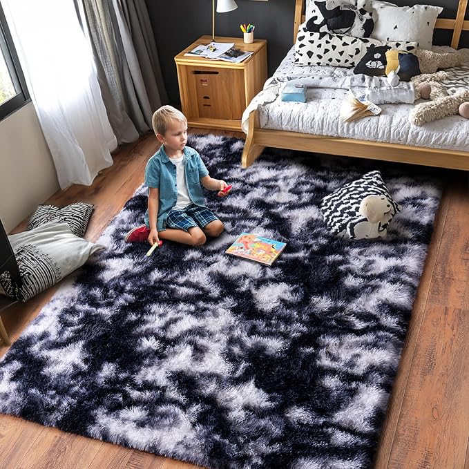Black and White Rug for Living Room, 8x10 Area Rug for Bedroom, Bedside Indoor - Image 8