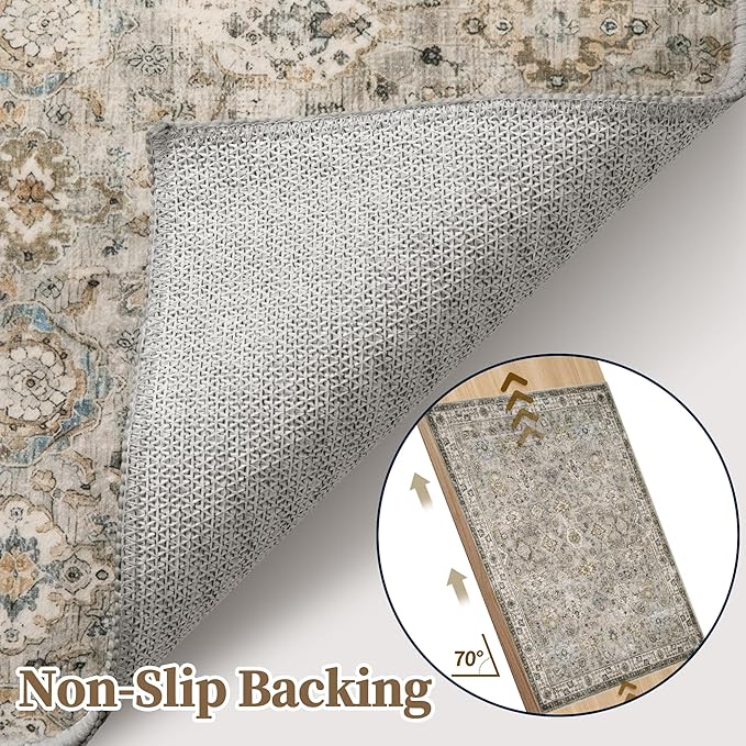 Tangsoo 5x7 Area Rug for Living Room Non Slip, Washable Vintage Beige Grey - Image 4