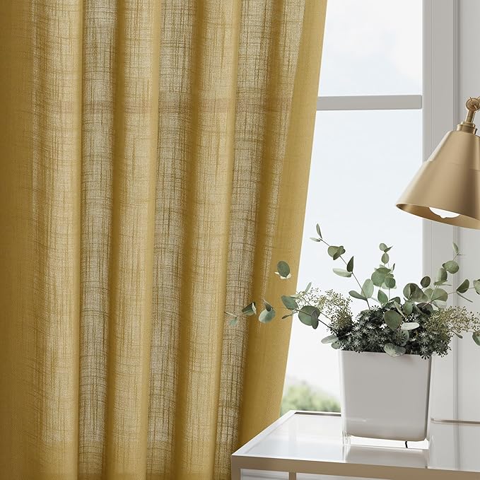 Nanspring Gold Linen Curtains 84 Inch Length 2 Panels Set - Image 4