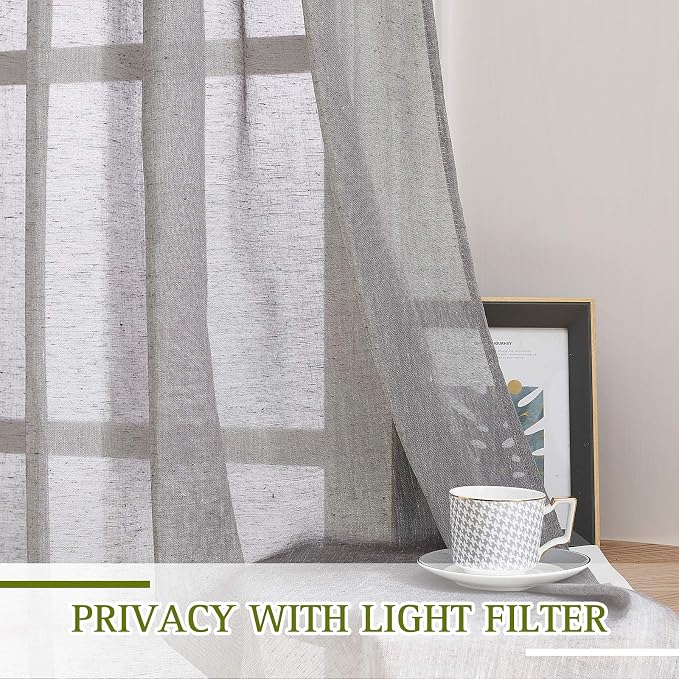 NICETOWN Semi Sheer Linen Blend Living Room Curtains, Grommet Top Flew to Floor - Image 3
