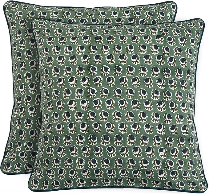 Ridhi Block Print Basil Green Pillow Cover 20" x 20" Decorative Couch Pillows by Ridhi