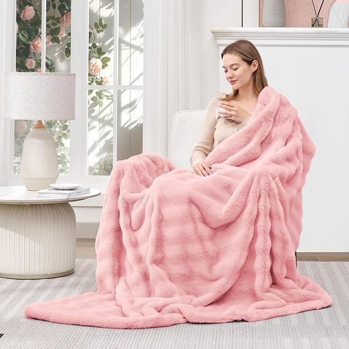 Touchat Luxury Faux Rabbit Fur Throw Blanket - Image 6