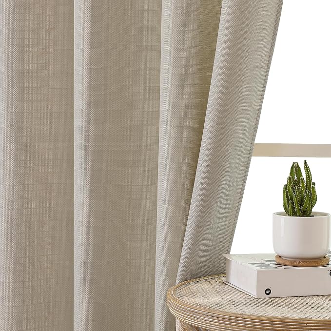 Chyhomenyc Curtains 45 Inch Length 2 Panels, Faux Linen Textured Semi Light - Image 8