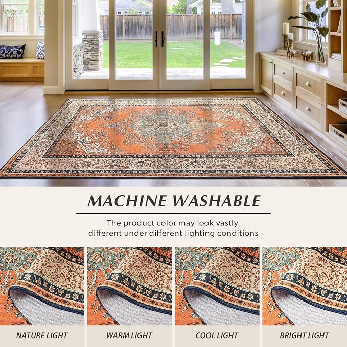 Area Rug for Living Room, 6x9Ft Non-Slip Vintage Area Rug, Machine Washable - Image 7