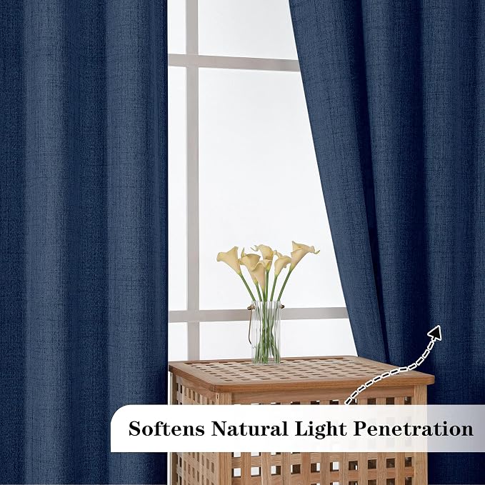 Chyhomenyc Navy Blue Kitchen Curtains 22 Inch Length, Light Filtering Faux - Image 8