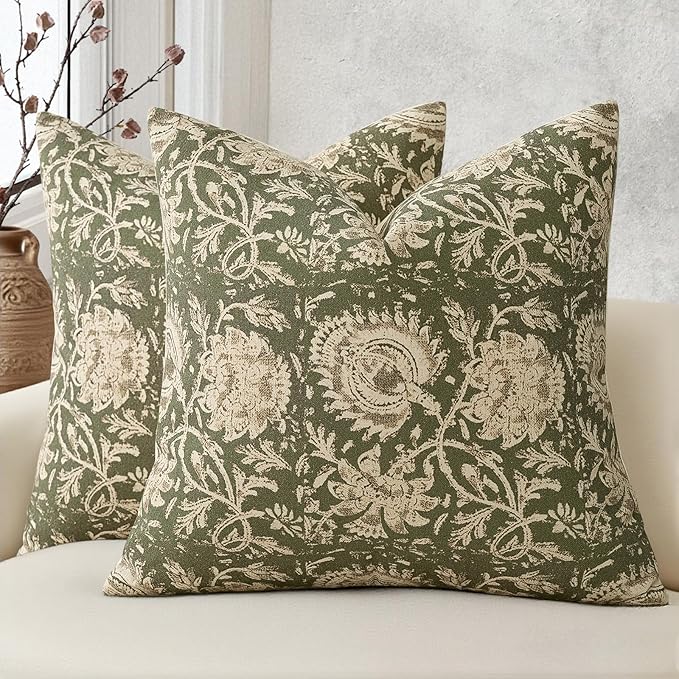 Vintage Floral Print Throw Pillow Covers 26x26 Set of 2 Neutral Modern by DKwizme