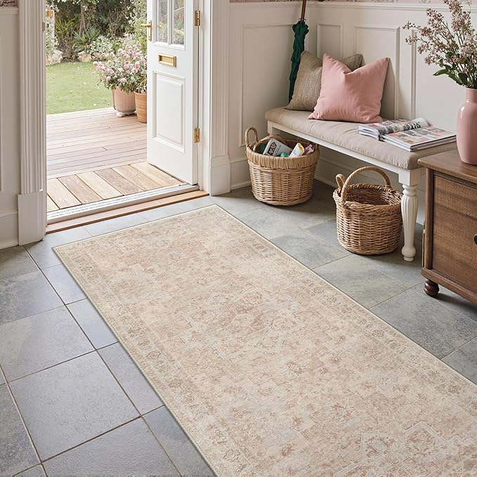 GENIMO Runner Rug 2'6"x8 Machine Washable Non Slip Vintage Hallway Runner Rug by GENIMO