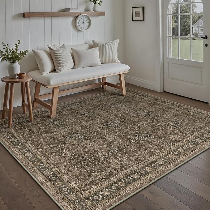 PureCozy 6x9 Area Rug for Living Room Brown Vintage Washable Bedroom Carpet - Image 5
