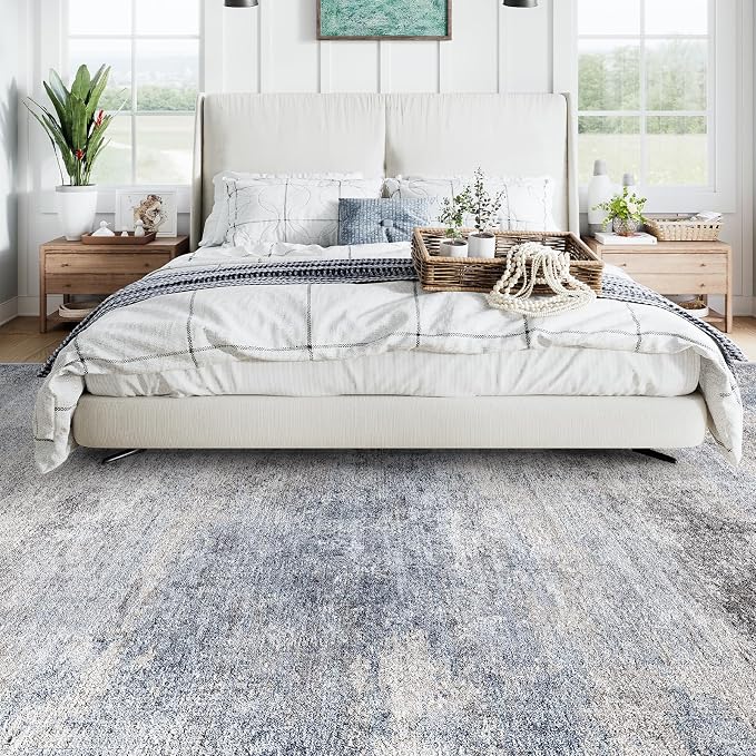 Washable Abstract 10x14 Area Rug: Low Pile and Non-Slip Rubber Backing Modern - Image 3