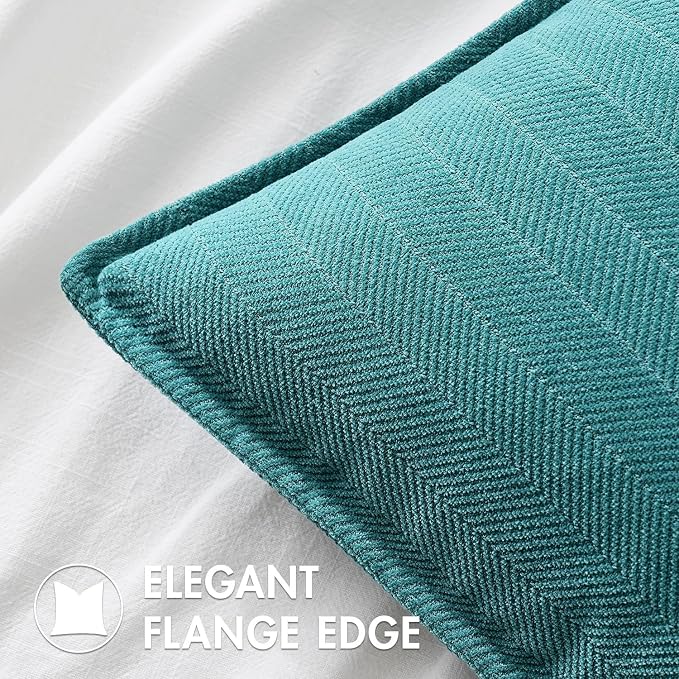 MIULEE Pack of 2 Teal Decorative Pillow Covers 18x18 Inch Soft Chenille - Image 2