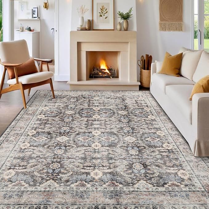 GarveeHome Vintage Floral Area Rug 8x10 Large Soft Washable Rugs by GarveeHome