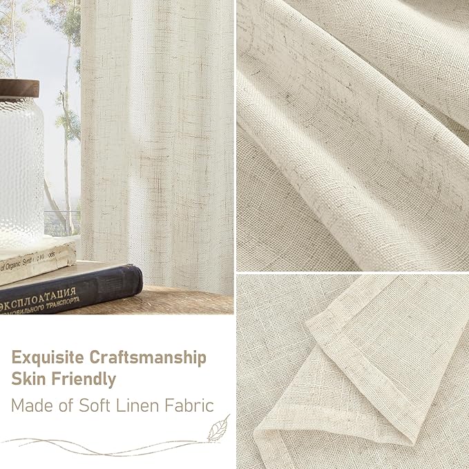 LAMIT Natural Linen Boho Curtains 84 inch Length 2 Panels, Cream Ivory Light - Image 6