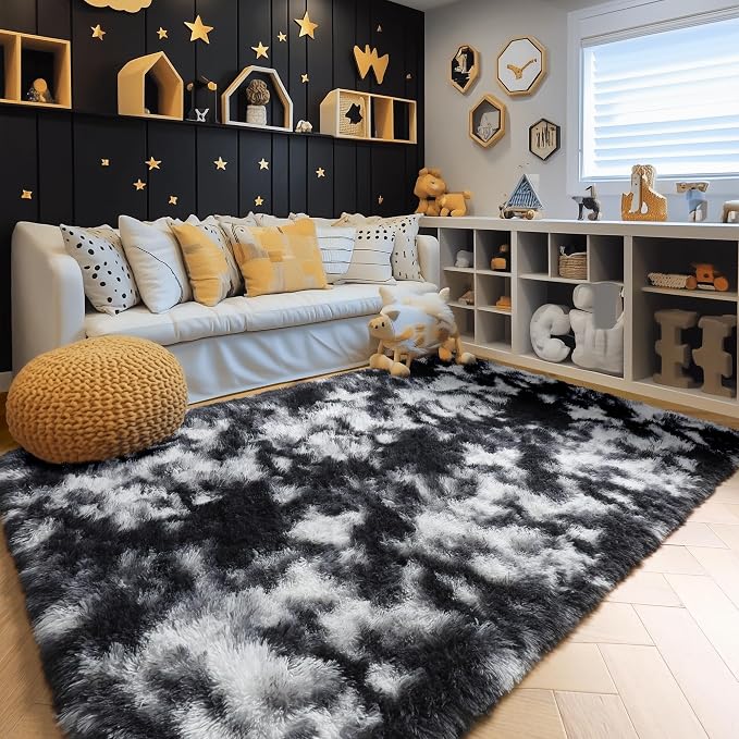 Amdrebio Black White Grey Rugs for Living Room Bedroom, 8x10 Large Fluffy - Image 6