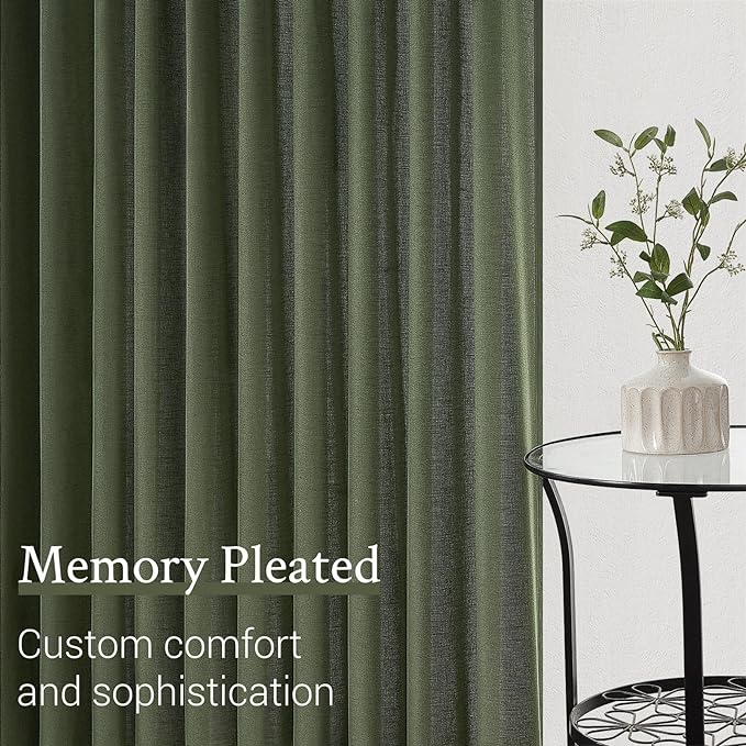 Topfinel 102 Inch Pinch Pleated Linen Curtains 2 Panels, Olive Green Semi Sheer - Image 4