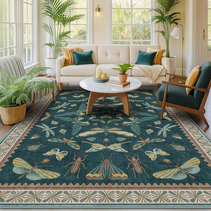 Vintage Teal Area Rugs for Living Room 6x8 by HazoHaus