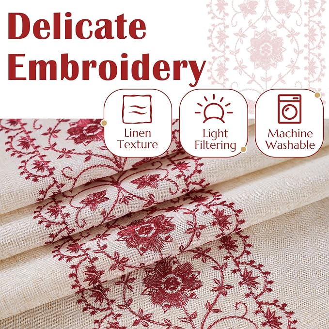 jinchan Weslie Small Window Curtains 45 Inch Length Linen Cafe Curtains - Image 7