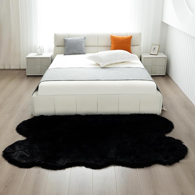 Fluffy Faux Fur Rug Black Sheepskin Area Rug, 4x6 Ft Ultra Soft Shaggy Plush Rug - Image 2