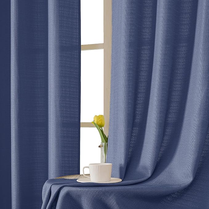 Chyhomenyc Bennet 2 Panels Blue Kitchen Curtains 36 Inch Length Tier Curtain - Image 8