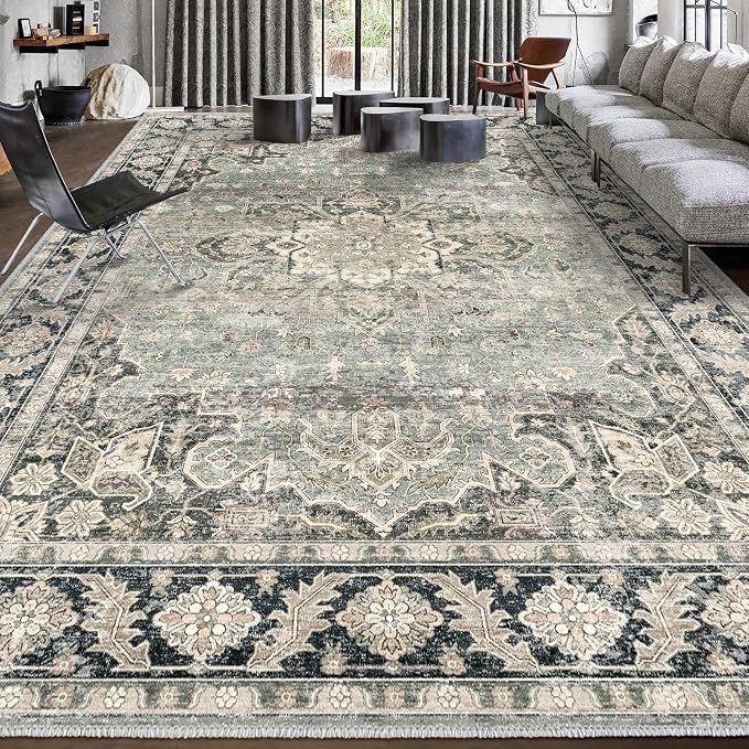 7X9 Area Rugs - 7X9 Washable Area Rug Indoor Vintage Rug Print Rug Low-Pile - Image 7