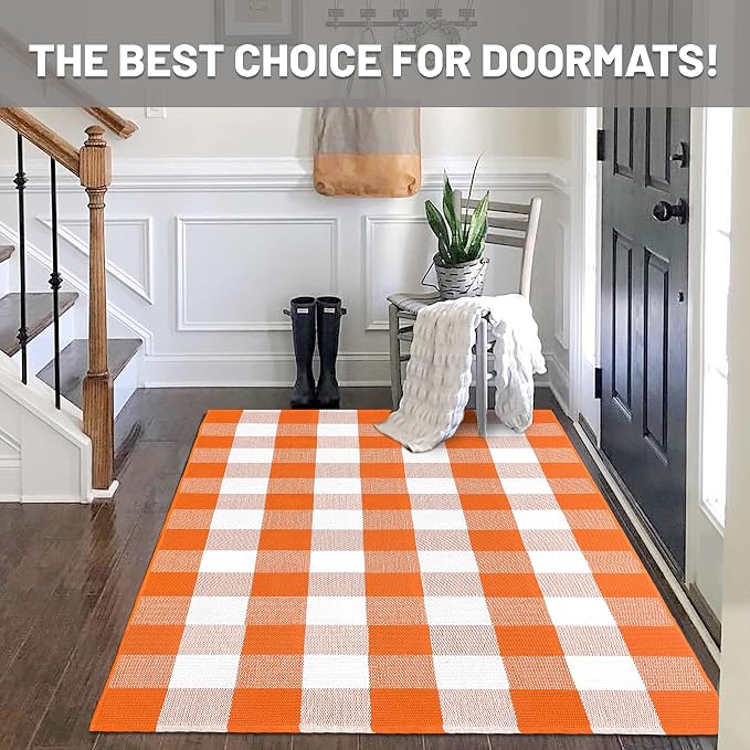 IOHOUZE Fall Buffalo Plaid Check Rug Outdoor Doormat 3x5 Ft Washable Woven - Image 9