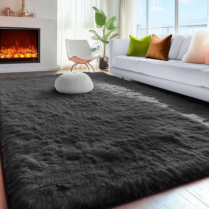 PAGISOFE Fluffy Shaggy Black Area Rug 8x10 Feet, Plush Rugs - Image 8