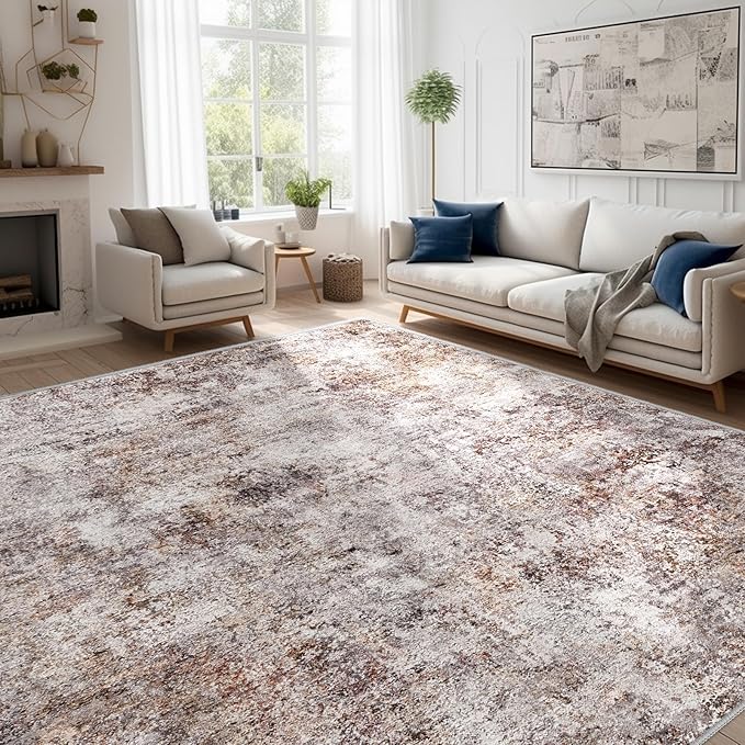 Abstract 10x14 Washable Rug: Modern Non Slip Area Rug Soft Carpet Foldable by Puino