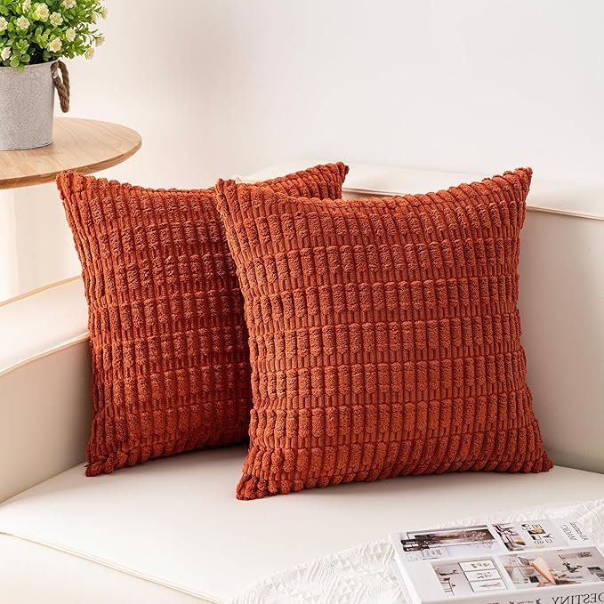 Pack of 2 Corduroy Decorative Throw Pillow Covers 20x20 InchSoft Boho Striped by Unknown