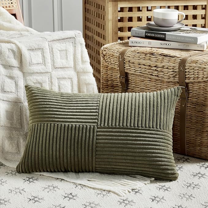 Fancy Homi 2 Packs Olive Green Lumbar Decorative Throw Pillow Covers 16x28 Inch - Image 2