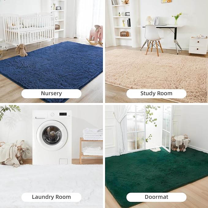 Litanika 5x8 Shag Area Rug for Living Room Bedroom, Dark Blue High Pile Ultra - Image 7