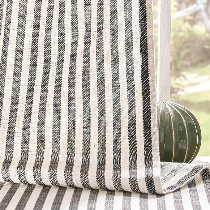 JINCHAN Linen Curtains for Living Room Black on Beige Striped Curtains for - Image 5