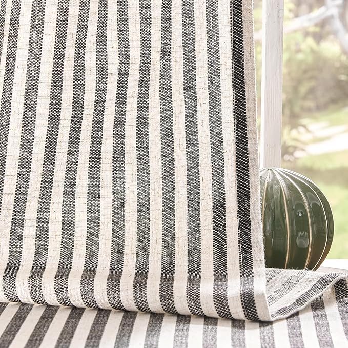 jinchan Linen Curtains for Living Room Black on Beige Striped Curtains for - Image 5