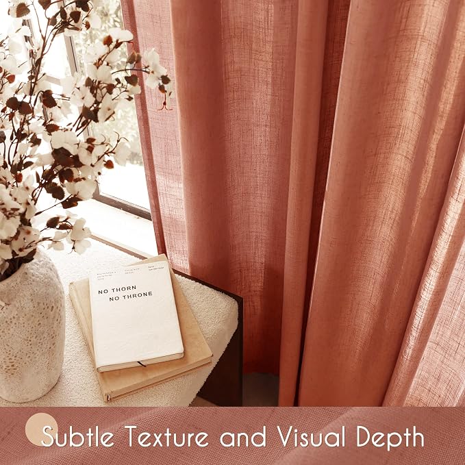 92 inch Linen Terracotta Curtains 2 Panels - Image 4