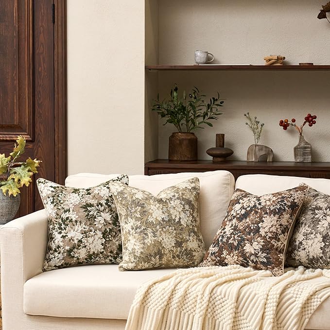 Yangest Neutral Floral Pillow Cover 20 x 20 Inches, Vintage Chenille Square - Image 5