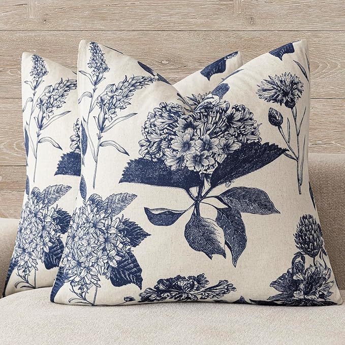 Foindtower Set of 2 Linen Floral Vintage Throw Pillow Covers Neutral Accent by Foindtower