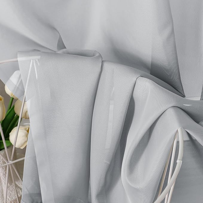 OVZME Light Grey Sheer Curtains 63 Inches Long 2 Panels - Image 3