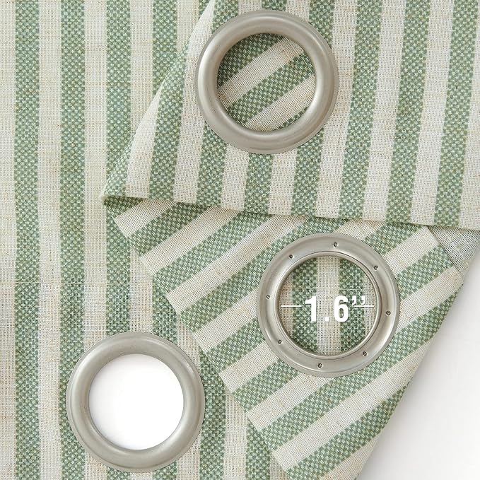 jinchan Linen Curtains for Living Room Green on Beige Striped Curtains for - Image 2