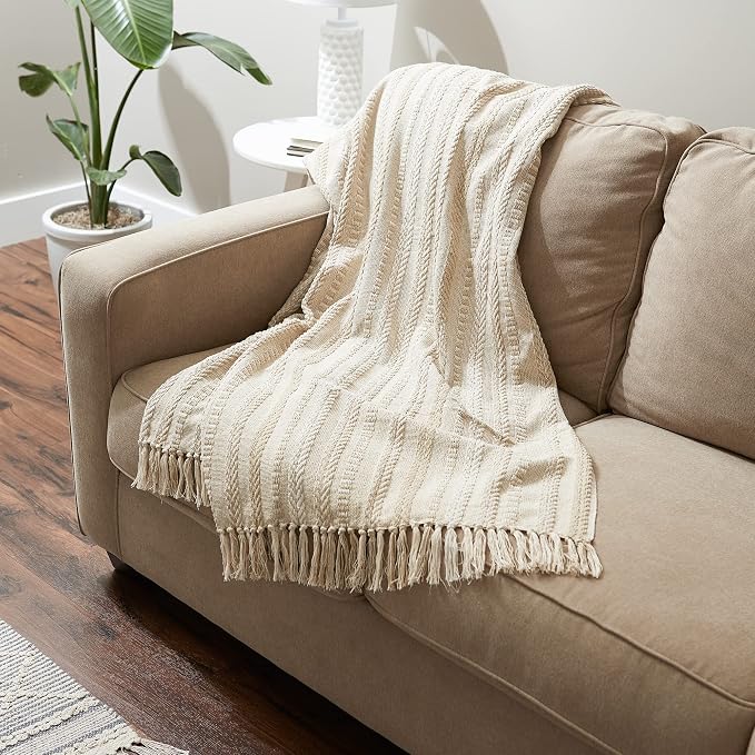 DII Braided Striped Decorative Throw Blanket, Vintage Linen - Image 5