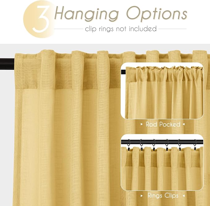 Gold Curtains for Living Room Back Tab Modern Farmhouse Semi Sheer Curtains 102 - Image 2
