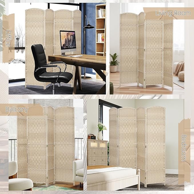 HOMCOM Room Divider, 6 Ft 4 Panel Folding Privacy Screen, Hand-Woven PP Wall - Image 6