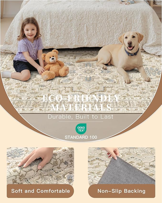 Madane Washable Area Rug 2x3, Small Entryway Rug Non-Slip Vintage Door Mat - Image 5