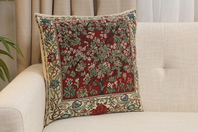 C Charlotte Home Furnishings Inc Tree of Life Red Belgian Cushion Cover - 16 - Image 2