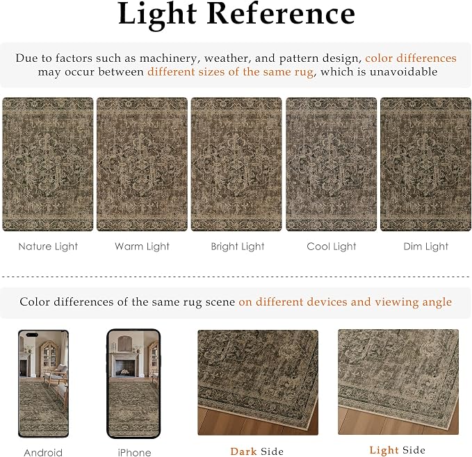 PureCozy Hallway Runner Rug 2x8 Washable Brown Vintage Distressed Long Runner - Image 2