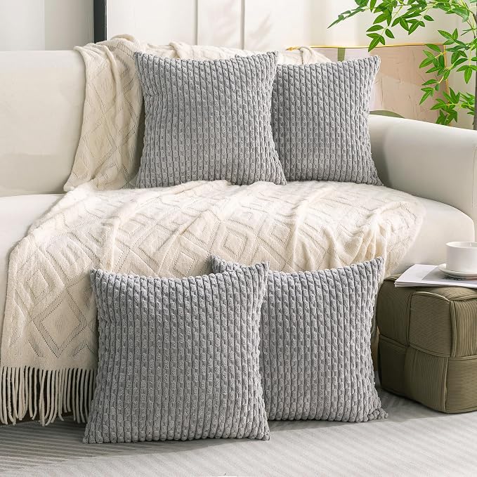 Set of 4 Grey Decorative Throw Pillow Covers 24x24 Inch Corduroy Pillow Covers - Image 2